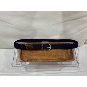 Billybelt Men's Woven Stretch Belt Navy Blue Silver Buckle Leather Trim Casual
